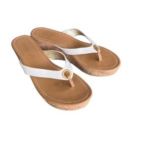 American Eagle Women’s Cork Wedge Sandal, White, Sz 8.5